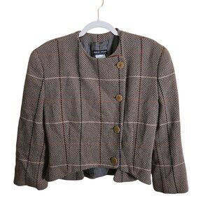 Giorgio Armani Via Borgonuovo 21 Milano Wool Blend Brown Plaid Blazer Size 46